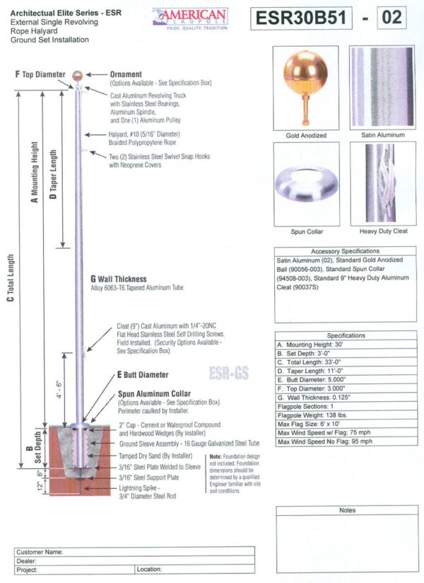 25' Commercial Grade High Wind Tapered Aluminum Flagpole Revolving Truck - Image 5