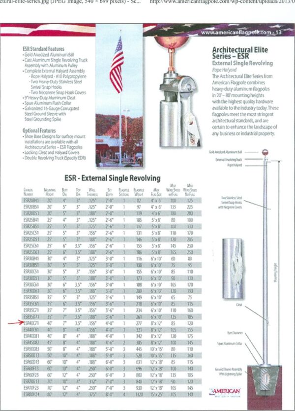 40' High Wind Tapered Aluminum Flag Pole Commercial Grade ESR40C71 SHIPPING INCLUDED Lower 48 - Image 3