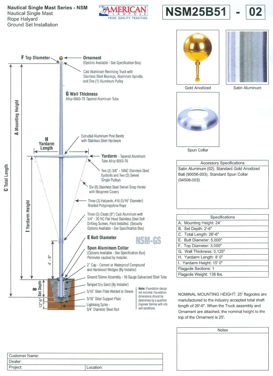 25' Foot Tapered Aluminum Nautical Flagpole - Image 4