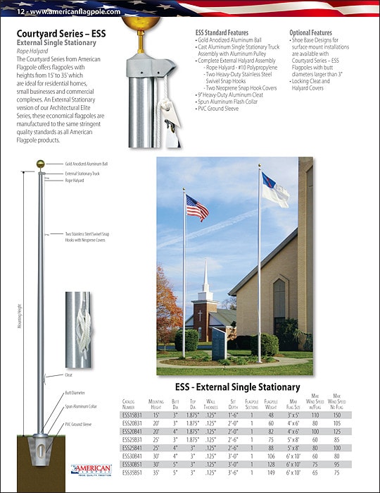 25' Tall High Wind Commercial Tapered 3" Base One Piece Aluminum Flagpole - Image 5