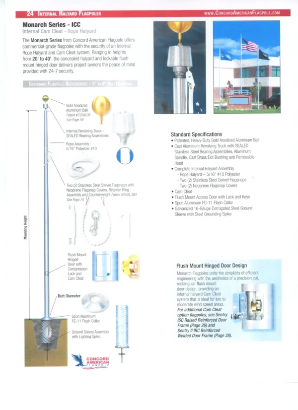 High Wind One Piece Aluminum Internal Rope Halyard,Tapered Flag Pole - Image 3